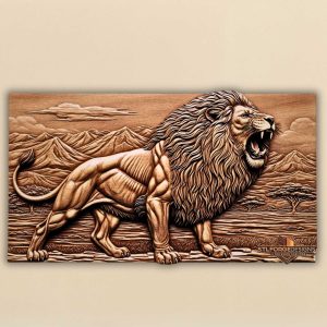 lion stl file cnc wood carving 3D relief African lion roaring