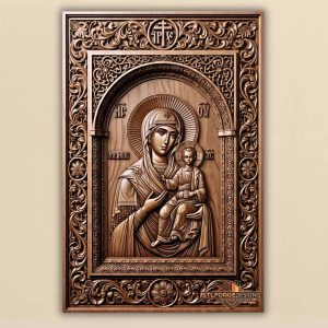 Virgin Mary Baroque Arch STL File – 3D Relief CNC Wood Carving | Orthodox Icon with Ornamental Frame | Religious Wall Panel