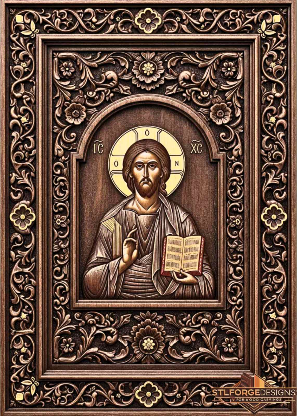 Christ Open Gospel Arch Icon STL File – 3D Relief CNC Wood Carving | Orthodox Jesus Christ Teacher | Religious Wall Panel - Image 2