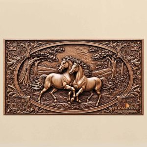 horses oval medallion forest scene cnc baroque frame acanthus leaves 3D relief