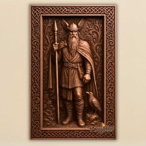 Odin STL file for CNC router — Scandinavian wall panel with Allfather, spear and Celtic knotwork frame