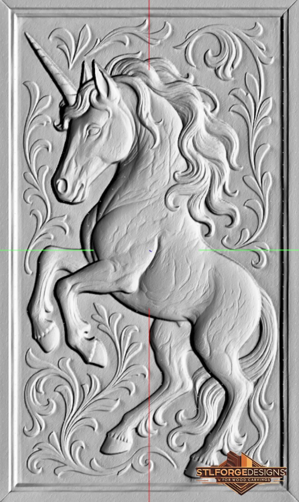 STL файл – Еднорог с флорална рамка | 3D релеф за CNC | Еднорог STL - Image 2