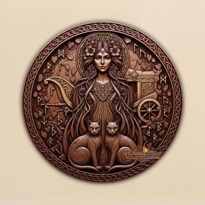 STL file Freya Norse goddess CNC — circular medallion cats chariot bow runes hearts CNC-ready for Aspire ArtCAM Fusion 360