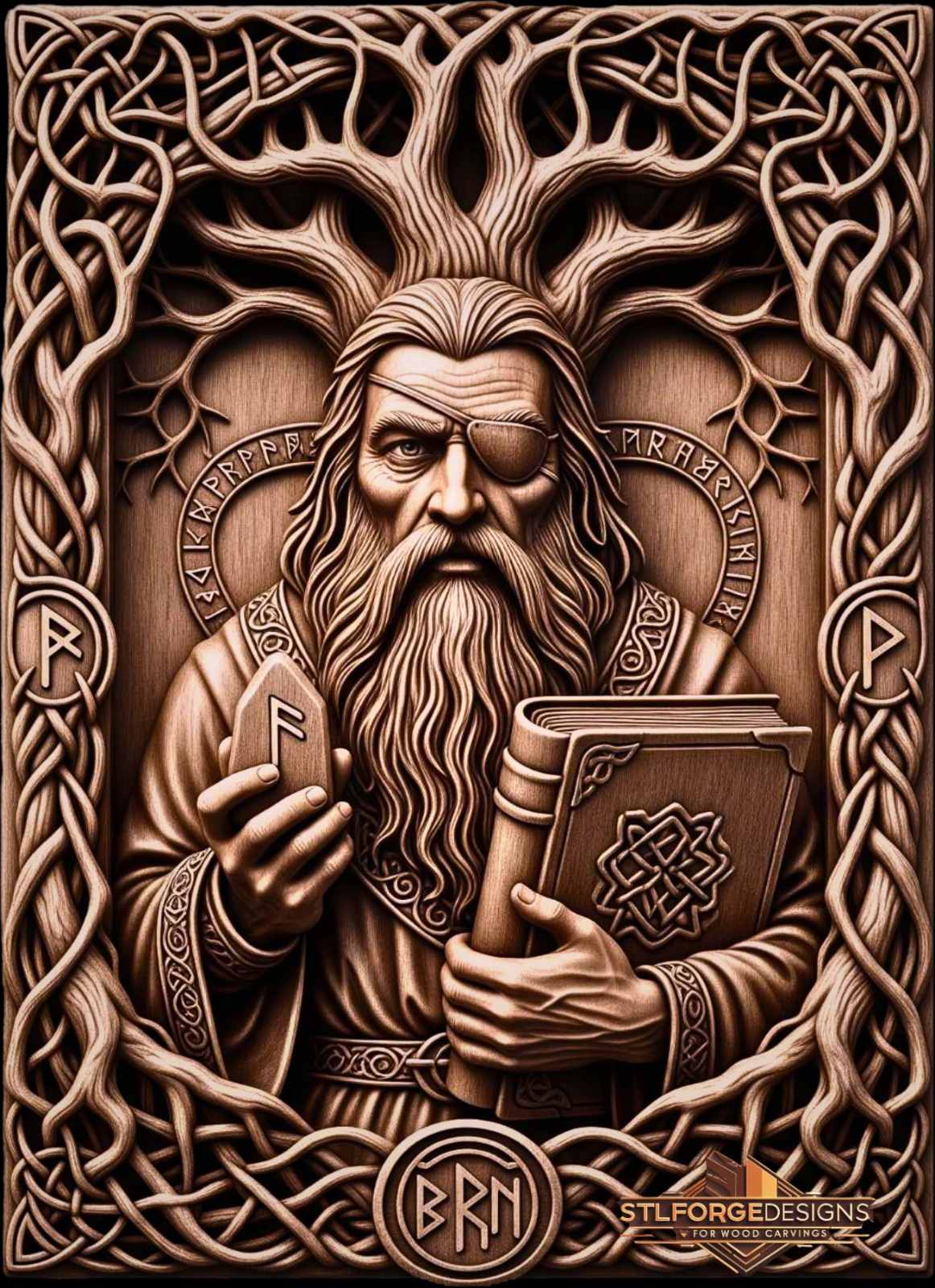 STL file Odin eye patch rune stone CNC — Yggdrasil runic circle book Celtic frame CNC-ready for Aspire ArtCAM Fusion 360
