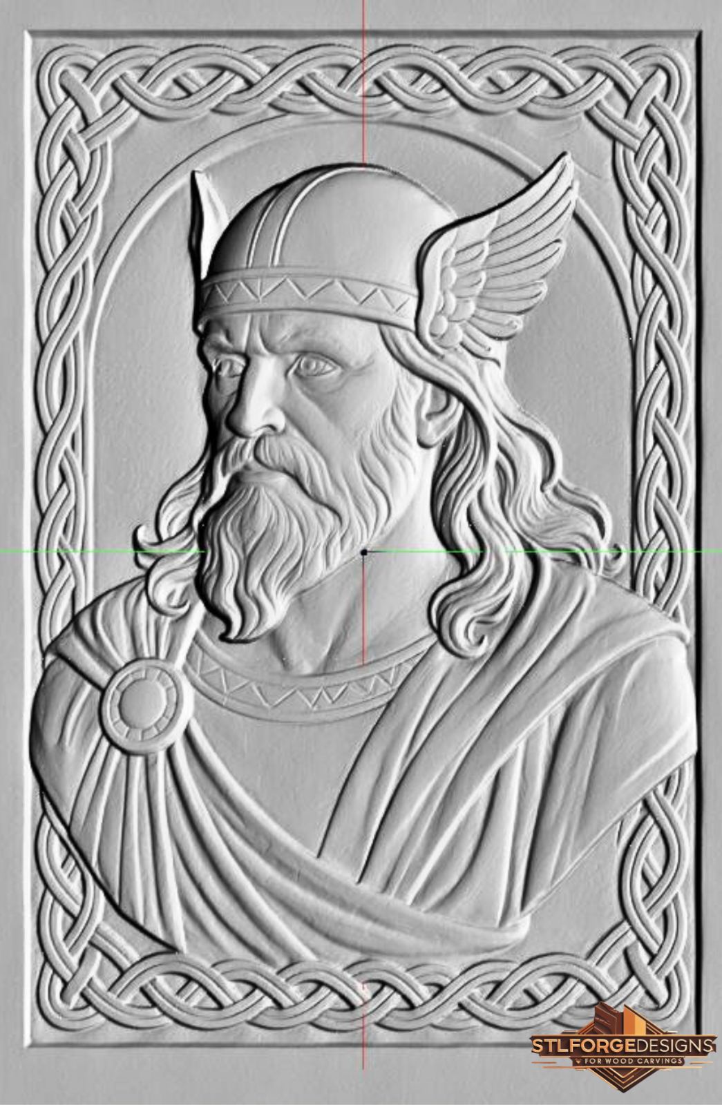 Odin STL file for CNC router — Scandinavian wall panel with Allfather bust and Celtic knotwork