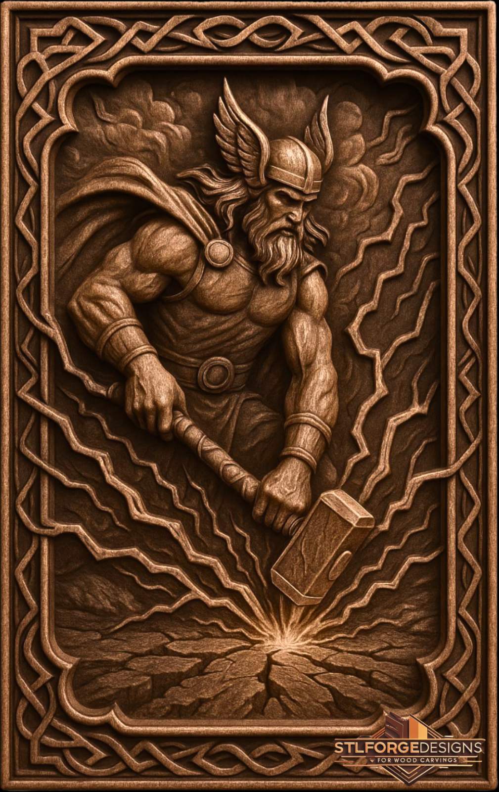 Detail STL CNC Thor strike moorish arch — moorish arch top wave lightning Thor without armor Mjolnir striking earth with spark braided frame