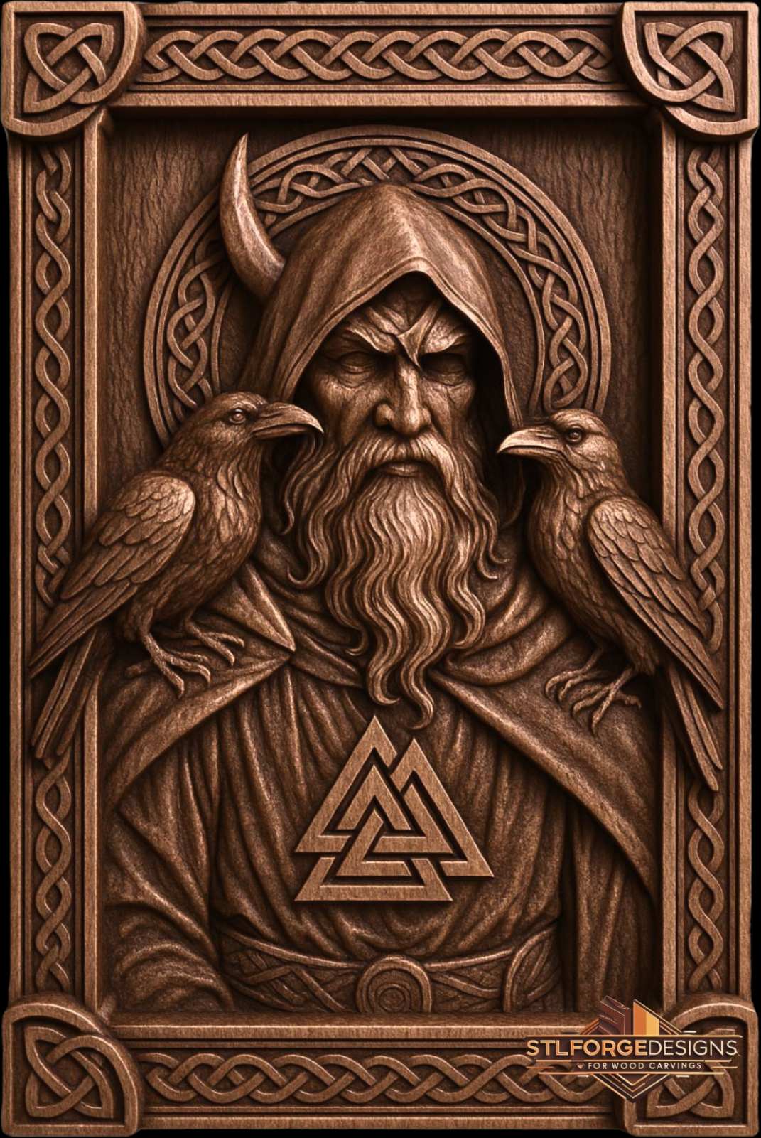 STL file Odin ravens Valknut CNC — Valknut Huginn Muninn Celtic arch frame ornamental corners CNC-ready for Aspire ArtCAM Fusion 360