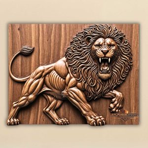 lion stl file cnc wood carving ornamental swirling mane 3D relief