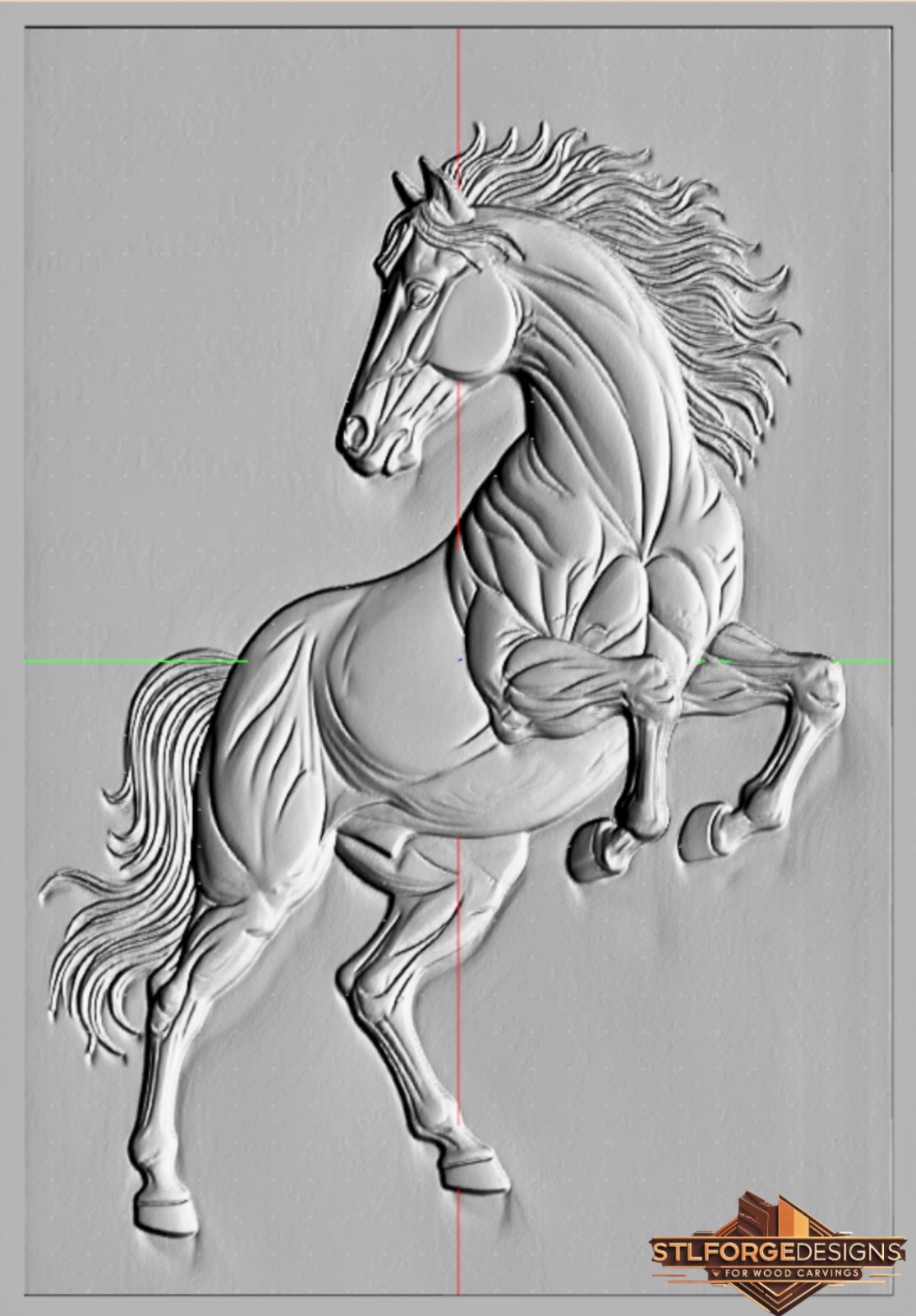 Galloping horse STL CNC 3D relief — horse in dynamic galloping pose with flowing mane in modern sculptural style no frame, wood carving model