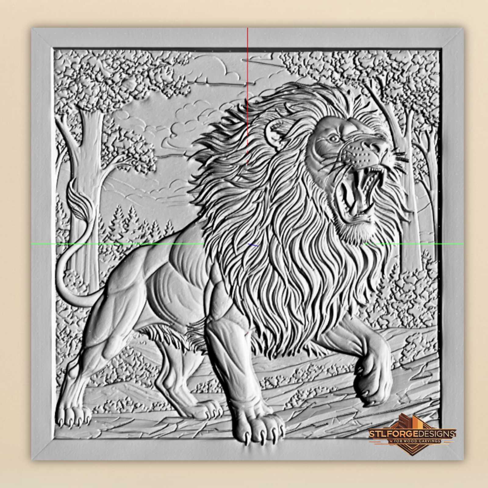 lion forest scene STL file CNC router wood carving woodwondersworkshop