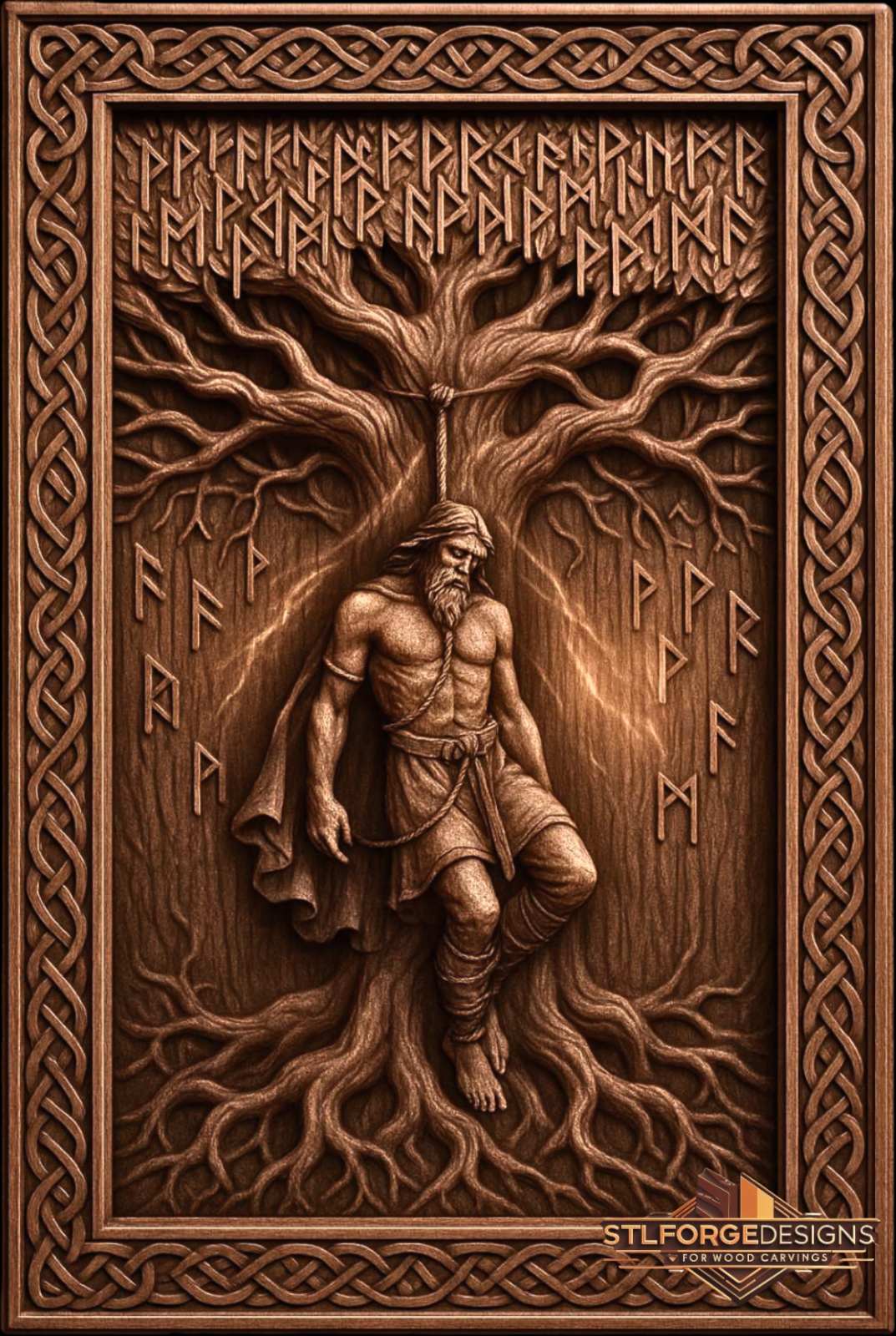 STL file Odin Sleipnir Fenrir fire clouds CNC — fire clouds destroyed buildings runic borders Celtic frame CNC-ready for Aspire ArtCAM Fusion 360