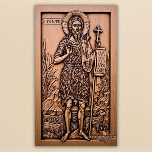 STL file John the Baptist desert CNC — full figure desert scene lamb reeds Orthodox icon CNC-ready for Aspire ArtCAM Fusion 360