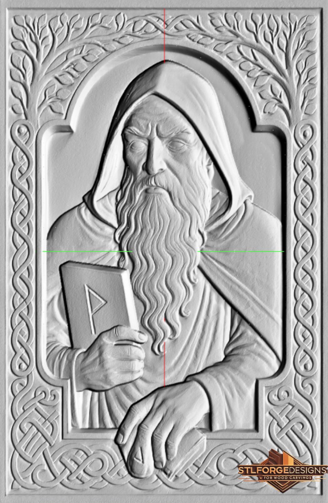 STL file Odin wanderer rune stone CNC — tree leaves arch Celtic frame eye patch CNC-ready for Aspire ArtCAM Fusion 360