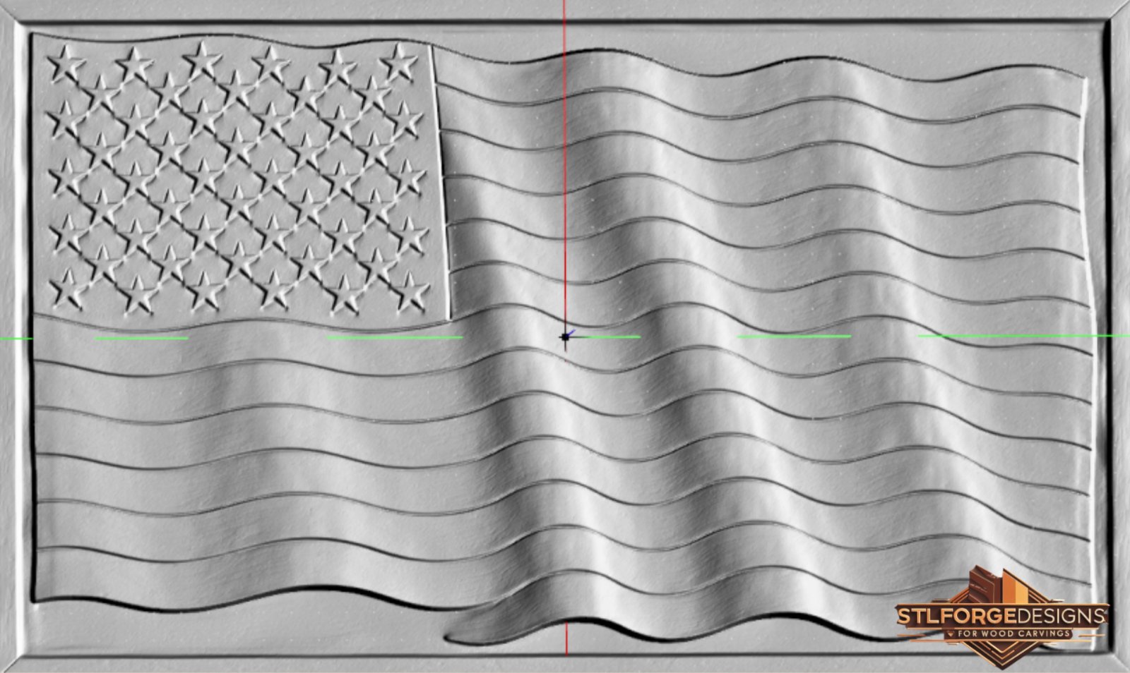 American Flag STL File – 3D Relief CNC Wood Carving | Wavy USA Flag 50 Stars | Patriotic Wall Panel
