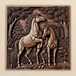 rearing horse forest scene cnc relief hind legs forest 3D relief