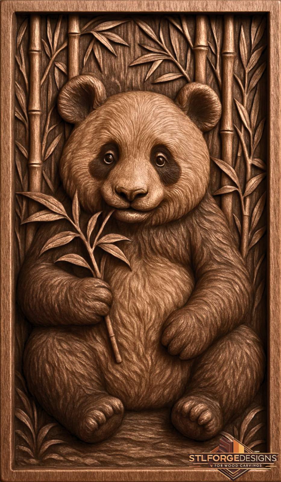 Panda STL File – 3D Relief CNC Wood Carving Model | Panda in Bamboo Forest | Wall Panel - Image 2
