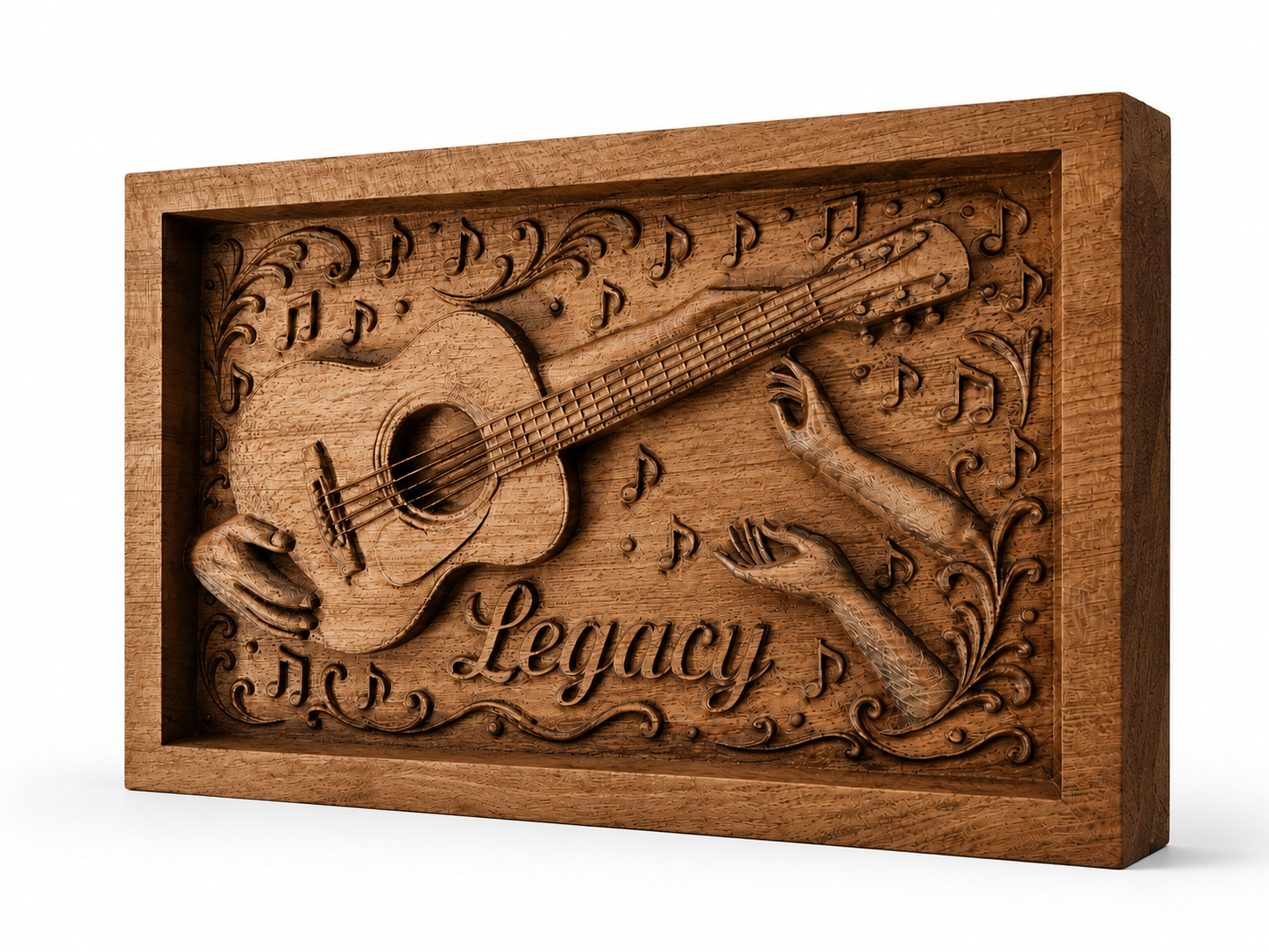 Personalized wood carving with guitar and name